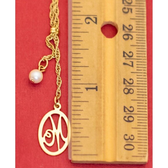 20 inch, Vintage Letter M Pendant Gold Tone Necklace by Avon - F33 - Picture 3 of 3